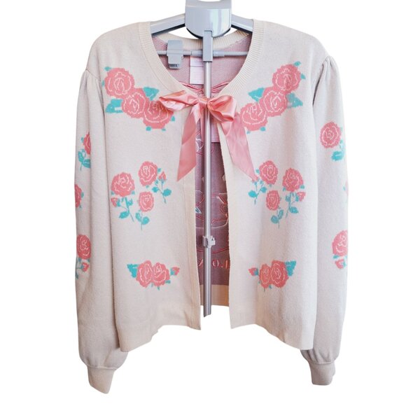 Sanrio Hello Kitty Retro Floral Cardigan With Bishop Sleeves Ribbon Tie Size 4XL - Picture 2 of 10